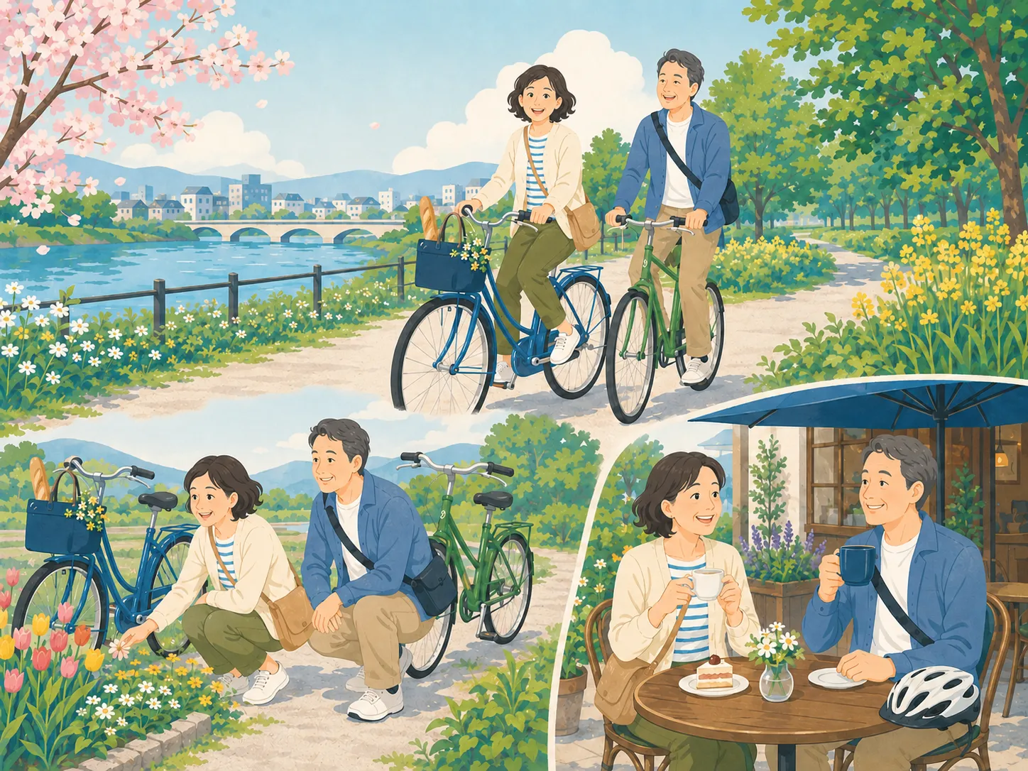 自転車で走る、花を楽しむ、カフェで休憩するなどポタリングの楽しみ方
