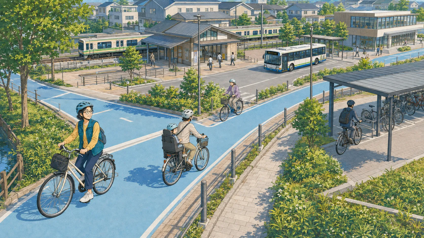 自転車と鉄道やバスをつなぎ、地域の移動を支える日本のまちづくり
