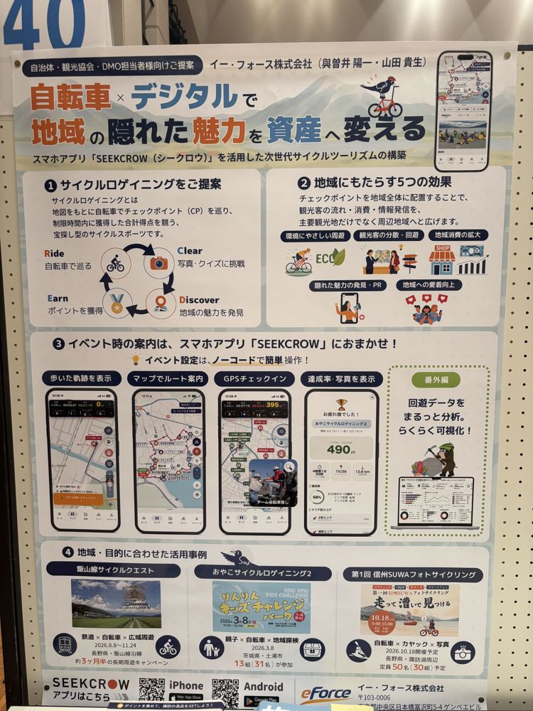 イー・フォースのポスター「自転車×デジタルで地域の隠れた魅力を資産へ変える」